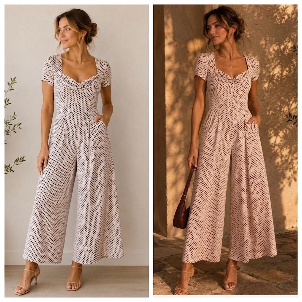 Free People Love Story Wide Leg Jumpsuit Womens Sz 4 Pink Geometric Short Sleeve